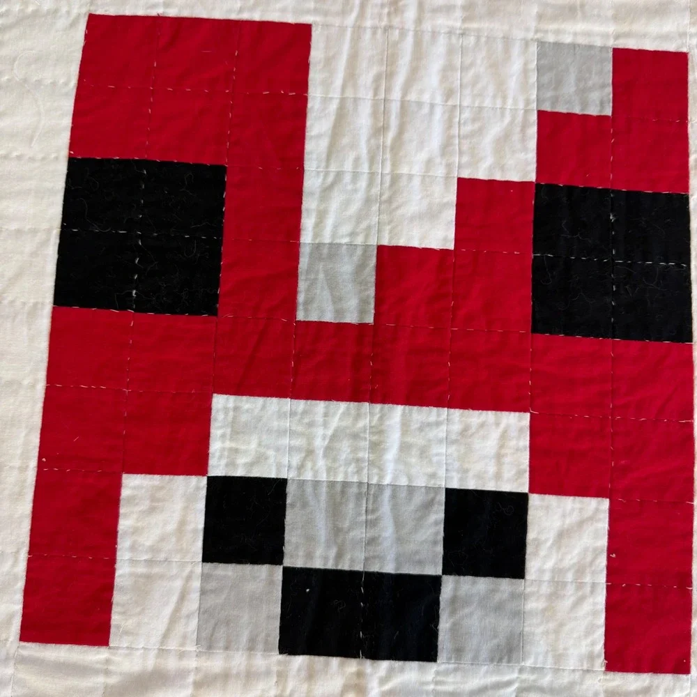 Handmade Minecraft Character Patchwork Quilt 50x65 Red Border Gamer Bedding